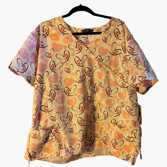 Samantha Mara Womens Scrub Top V Neck Top Pink Ribbon Medical Uniform 3X New - Picture 1 of 7